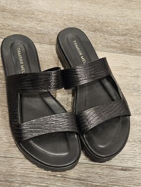 Jimmy Choo TAMARA MELLON Black Roam Lizard Sandals Shoes SZ 38.5